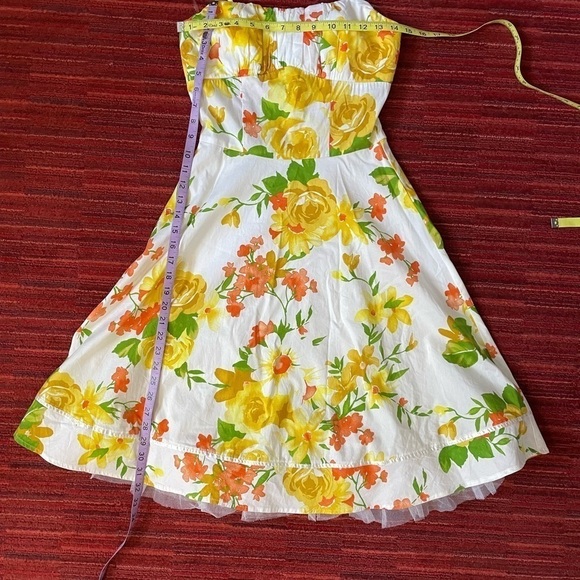 Flower Print ruched top Dress Spaghetti Strap Aline Sleeveless tule Dress - Picture 4 of 11